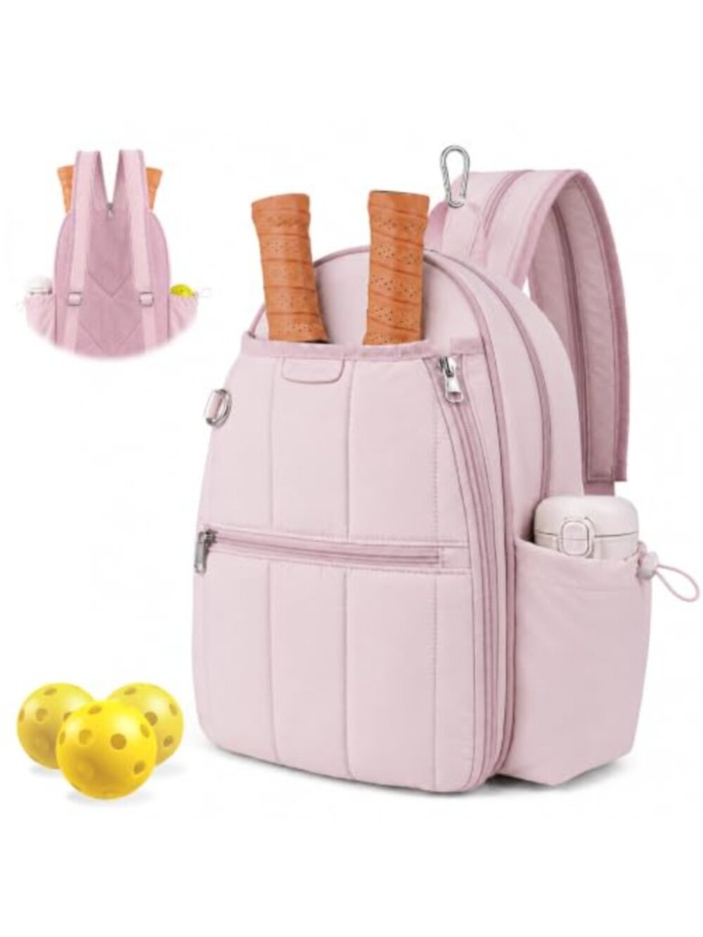 Quilted Pickleball Bag Sling Crossbody Backpack 2-Racket Waterproof Pocket